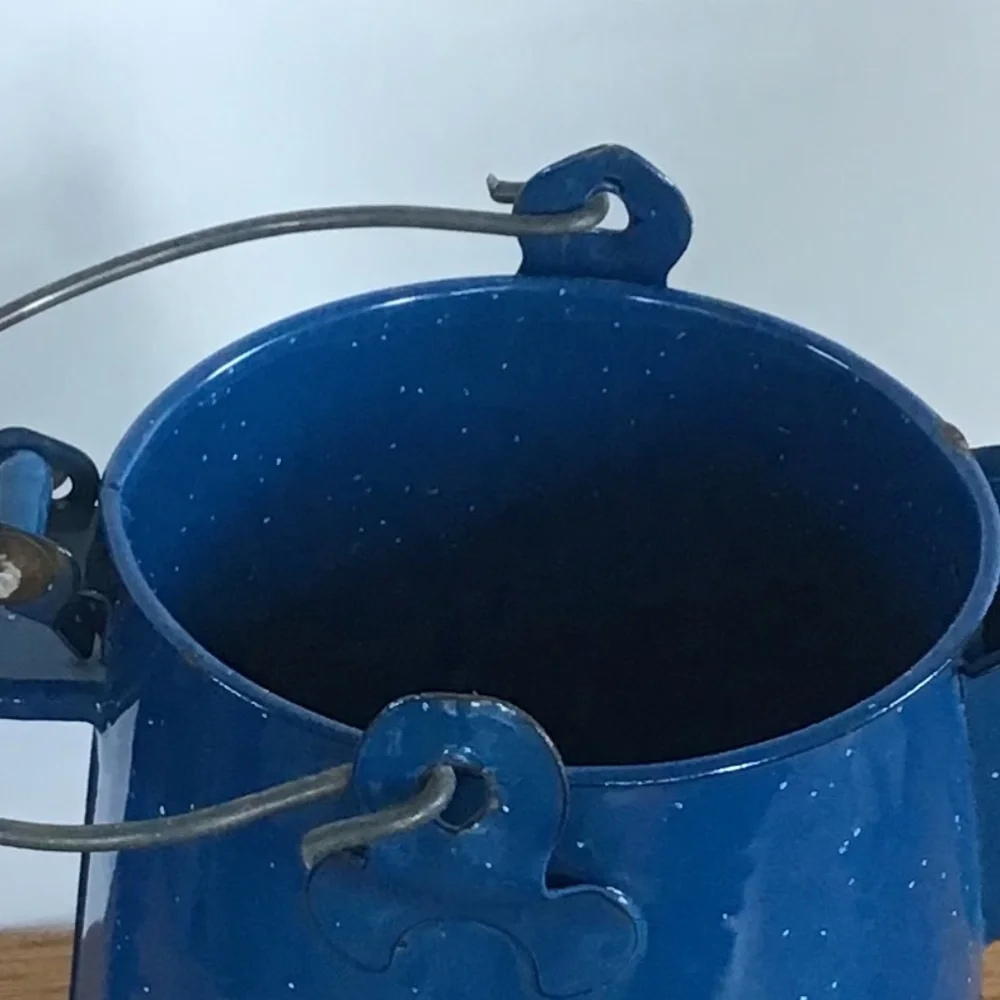 Vintage Blue Speckled Enamel Coffee Pot Kettle Camping Rustic Farmhouse